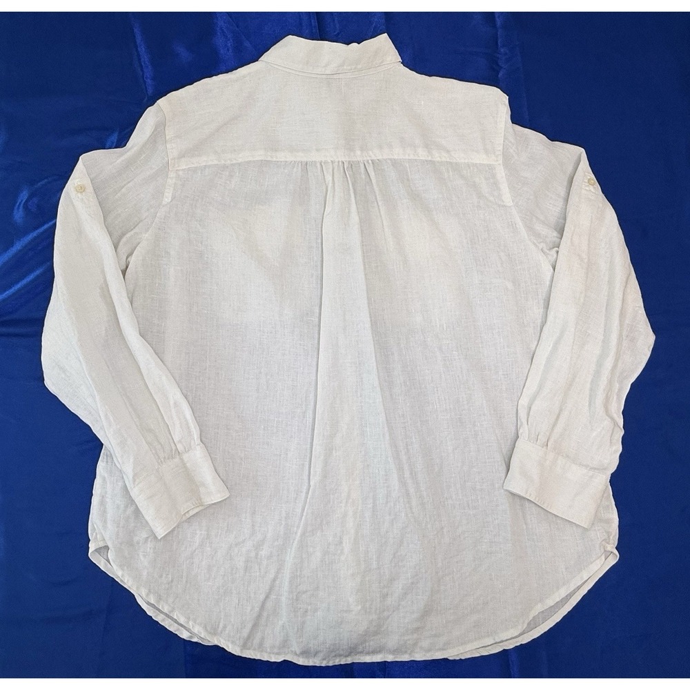 Lauren Ralph Lauren Women's 1X / XL White Linen Long Roll Sleeve Button-Up Shirt - Picture 2 of 7
